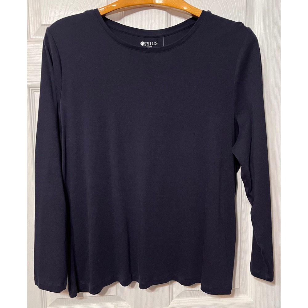 Stylus Woman Essential Tee Navy Blue‎ Long Sleeve Cotton Size 3X Basic Comfort
